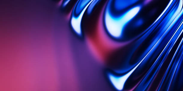 istock Abstract metallic soft waves, blue violet shiny iridescent liquid shapes. 3d render illustration 2181046818