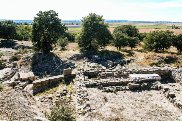istock Excavated stone foundations at Troy archaeological site, daylight, historical and educational content. Tevfikiye, Canakkale, Turkiye (Turkey) 2181048107