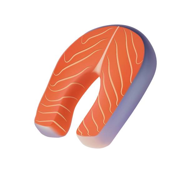 istock Salmon fillet 3D illustration. Fresh salmon steak. Salmon meat illustration vector isolated. Red fish salmon for sushi 2181055259