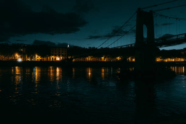 night view and peaceful night in Lyon, France