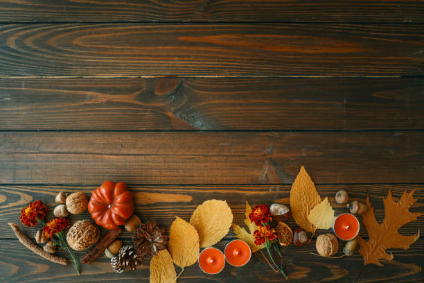 istock Autumn flat lay composition of leaves and decor, copy space 2181080378
