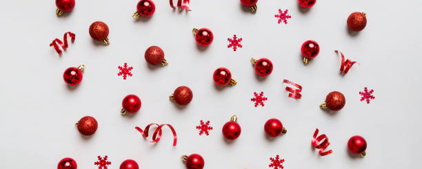 istock Christmas composition. a pattern of christmas balls on colored background. Flat lay, top view New year decor 2181080690