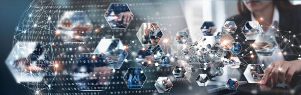 istock Global business, internet network connection, online marketing. Digital organization, Business man using laptop computer with internet global network connection, social media marketing, digital technology background 2181098021