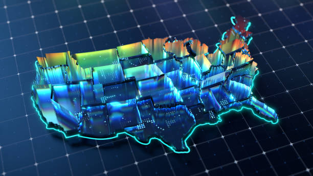 Abstract 3D Map of the United States with Digital Elements