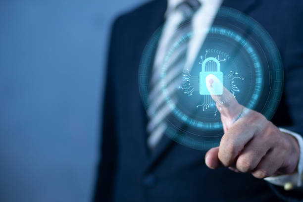 istock Businessman touch lock. Cyber Security Lock on Digital Screen Data Protection Business Technology Privacy concept 2181113775