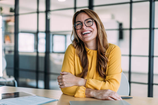 Confident businesswoman in modern office.