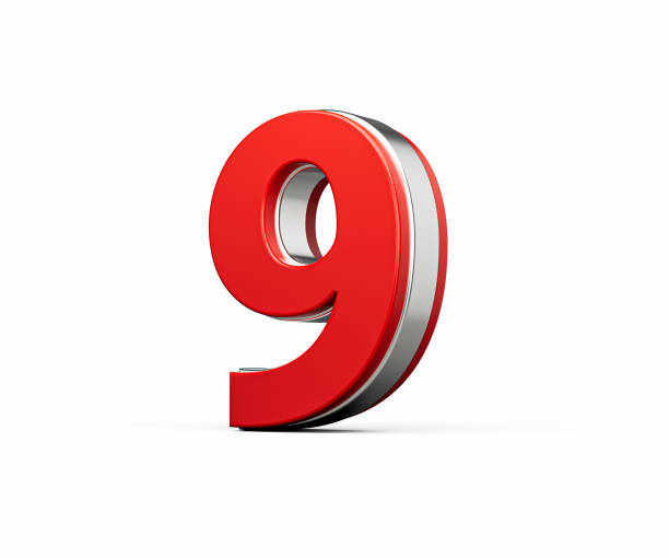 Bold Vibrant Red Number Nine Number 9 With Sleek Metallic Gleam On White Background 3D Illustration