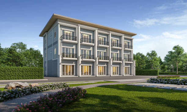 istock Modern town house exterior day light.3d rendering 2181118082