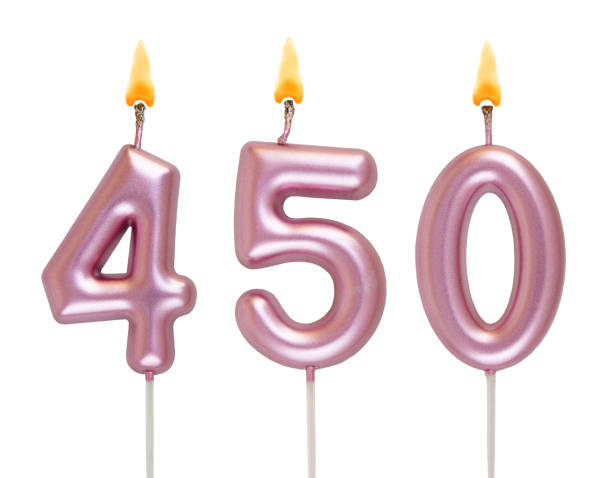 istock Pink birthday candles isolated on white background, number 450 2181122302