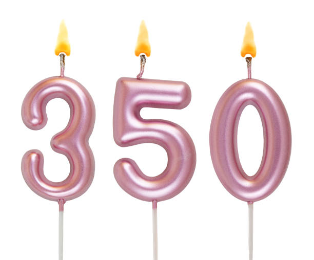 istock Pink birthday candles isolated on white background, number 350 2181122324
