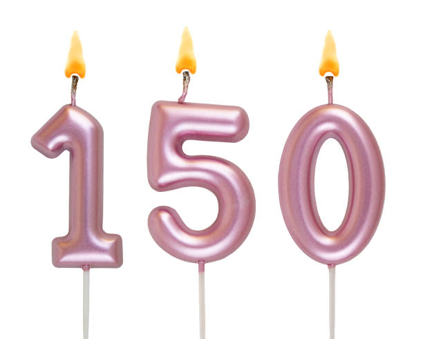 istock Pink birthday candles isolated on white background, number 150 2181122328