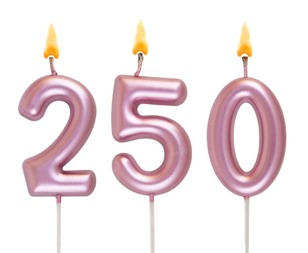 istock Pink birthday candles isolated on white background, number 250 2181122329