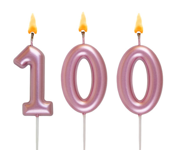 istock Pink birthday candles isolated on white background, number 100 2181122474