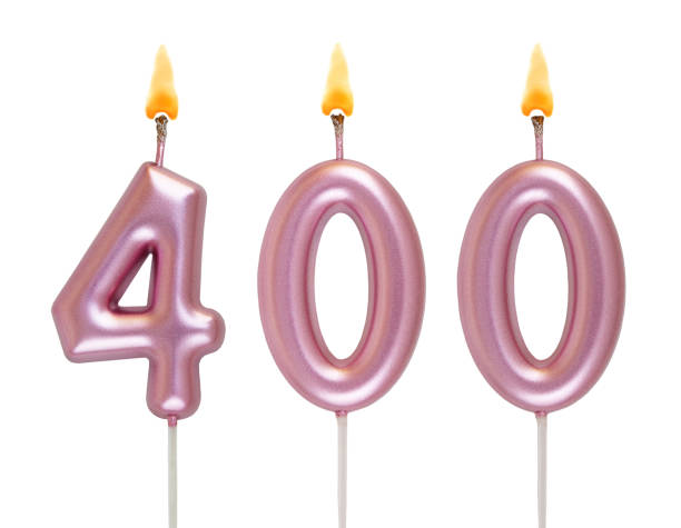 istock Pink birthday candles isolated on white background, number 400 2181122510