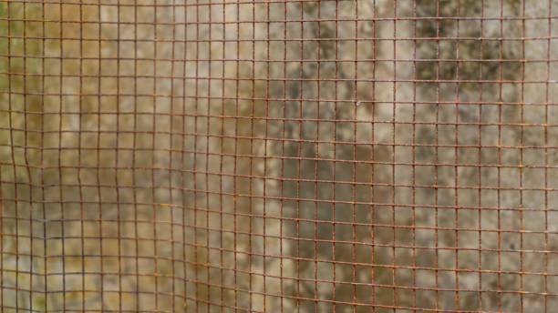 Detailed shot of a rusty wire mesh with intricate grid patterns, ideal for use in industrial-themed projects, textures, or gritty design elements