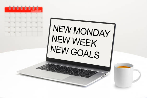 istock New Monday New Week New Goals is shown using the text on laptop 2181127096