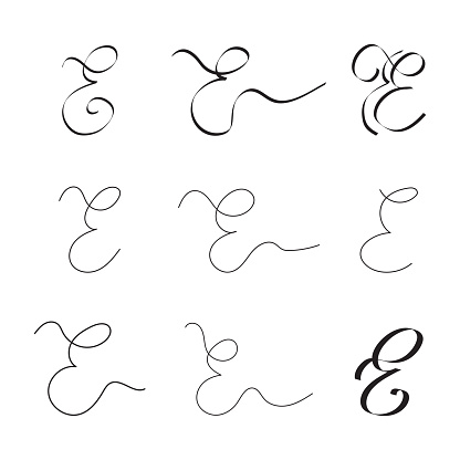 Unique Cursive E Victorian E Letter Initial Cursive Hand Written Calligraphic Alphabet ...