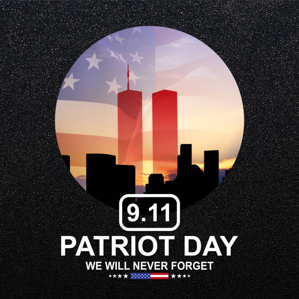 istock Twin Towers silhouette with USA flag 2181129182