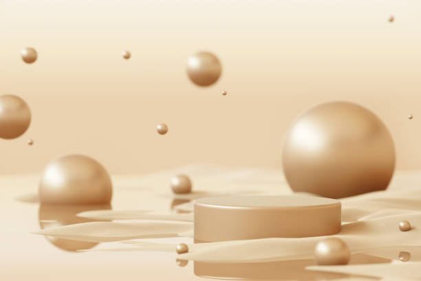 istock Platform podium beach desert luxury elegant counter brand circle. sea surface and sand with bubbles display backdrop float beige gold light. cosmetic beauty products or skincare. 3D Illustration. 2181134112