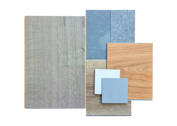 istock top view of interior material samples contains wooden laminate flooring tile, artificial stone, wooden vinyl flooring tile, quartz stone isolated on background with clipping path. 2181137127