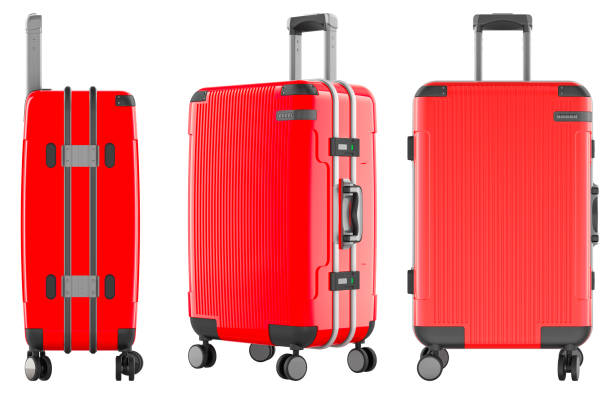 istock Red Hardside Luggage with Spinner Wheels and Telescoping Handle. Front and side views, 3D rendering 2181143788