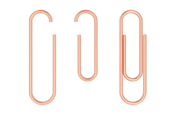 Paper Clips golden or copper on the sheet, 3D rendering isolated on white background