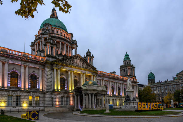 Belfast at night - The City Hall of Belfast stock photo
