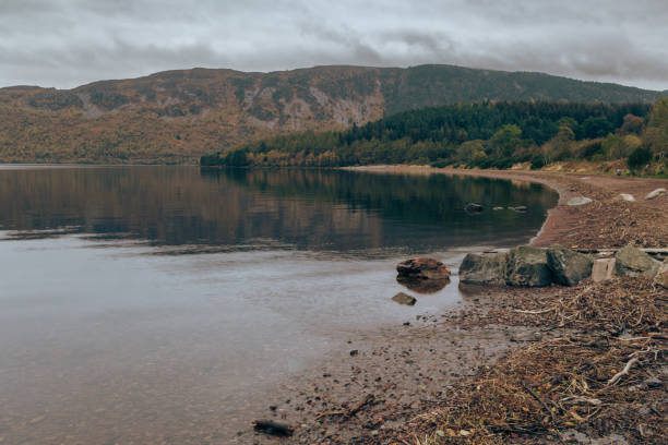 Loch Ness on an overcast, moody morning in the Highlands of Scotland.