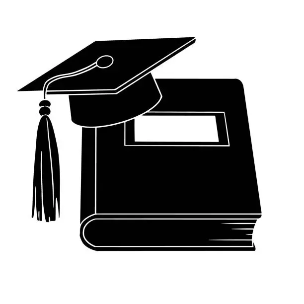 Illustrazione della silhouette in bianco e nero di un album di laurea Illustrazione della silhouette in bianco e nero di un album di laurea