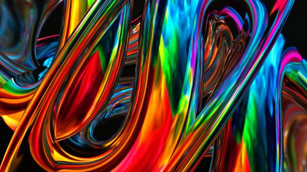 istock 3d render, Abstract smooth shape holographic shiny colors on black background 2181159233