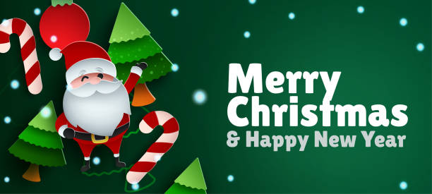 istock Merry Christmas & Happy New Year with Santa, trees, and candy canes. Vector Illustration 2181170732