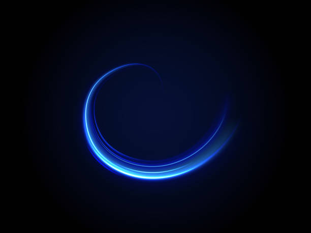 istock Acceleration speed motion on night road. Illustration of light ray, stripe line with blue light, speed motion background. Glitter blue wave light effect. 2181179511