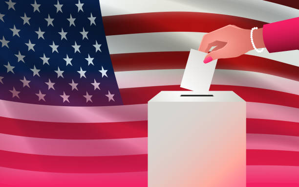 istock Voting Box Election Woman Voice USA Flag Background 2181188344