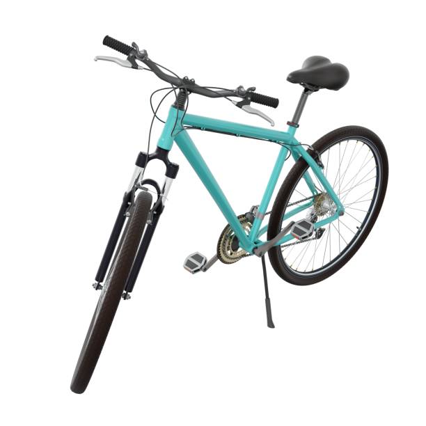 istock Blue teal bicycle standing on kickstand, top view isolated on white background, 3D illustration 2181193164