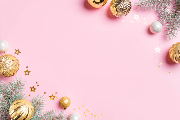 istock Pink and Golden Christmas Composition 2181204008