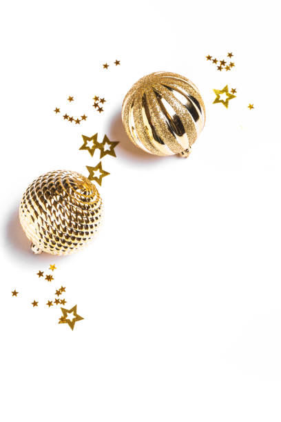 istock Christmas golden baubles on white 2181205438