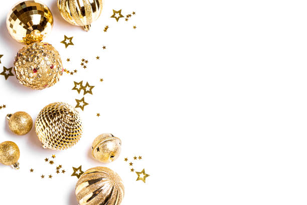 istock Christmas template with golden baubles 2181205510