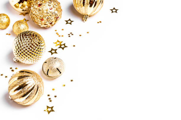 istock Christmas template with golden baubles 2181205515