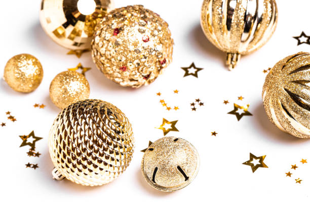 istock Christmas composition with golden baubles 2181205523