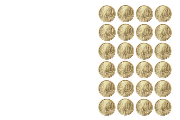 Ten cents Euro coins on white background