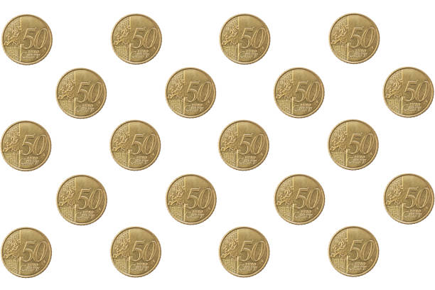 istock Fifty cents Euro coins on white background 2181210309