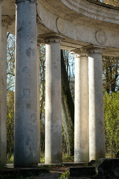White columns of an arch in an ancient style in close-up