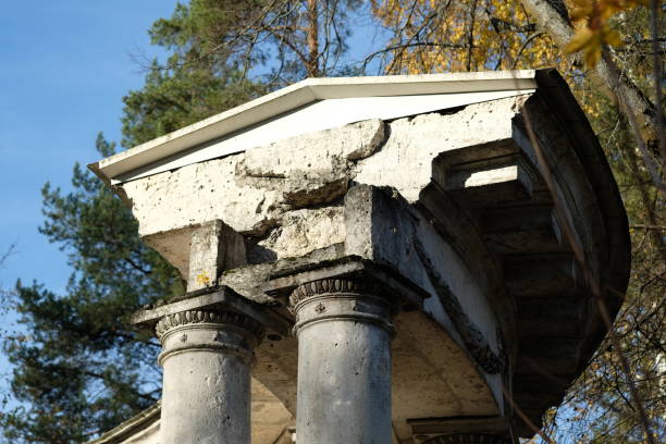 White columns of an arch in an ancient style in close-up