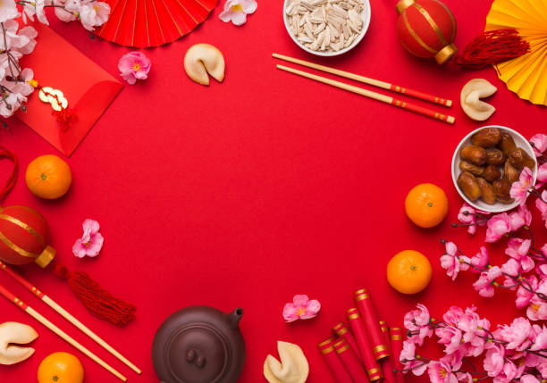istock Happy Chinese new year background with traditional decorations 2181214776