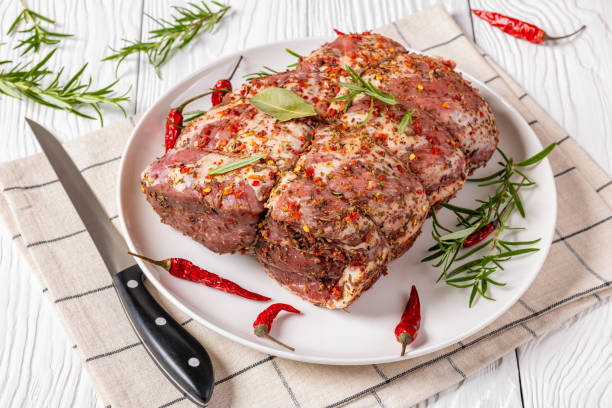 istock Prepared for roast Raw Pork neck butt, top view 2181223097