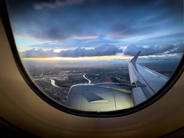 istock Experience a Stunning Aerial View Through the Airplane Window While Admiring the Sunset 2181223975