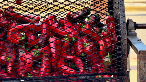 Roasting peppers at the farmers' market