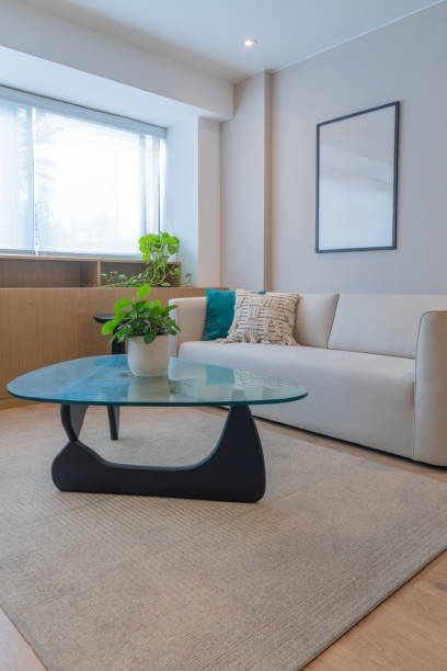 istock Modern minimalist living room with crystal table and sofa 2181236504