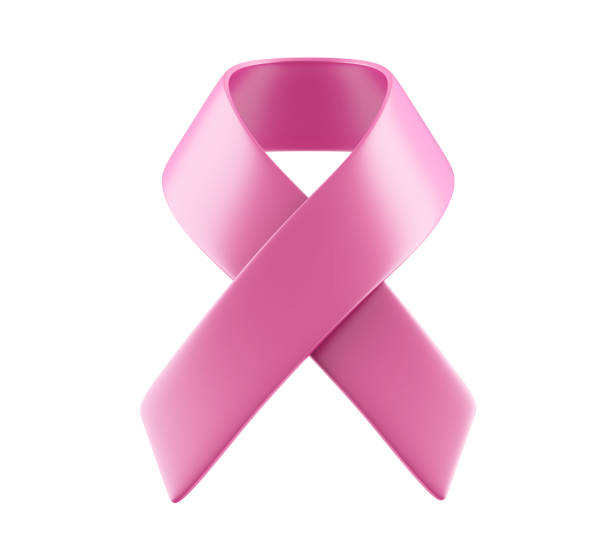 Pink awarness ribbon breast cancer symbol, isolated on white. 3d illustration.