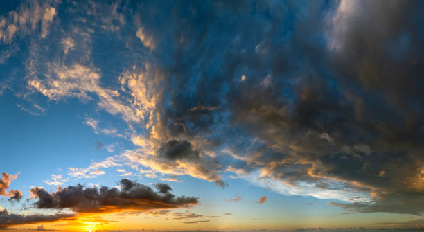 istock Evening sunset sky with colorful clouds. Panoramic skyscape 2181247922